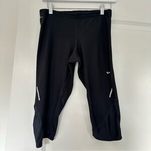 Nike (M) Dri Fit Sportswear 3/4 Leggings in Black - Mesh + White Details- Gym